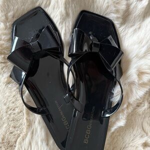 BCBG Generation Black Bow Jelly Sandals | Minimal Chic | Slip On | Women’s